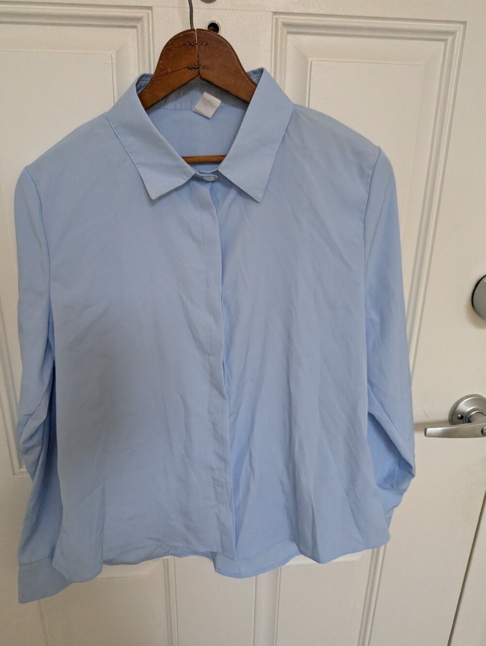 Classic Light Blue Long Sleeve Button Up Blouse Size L - Picture 1 of 3